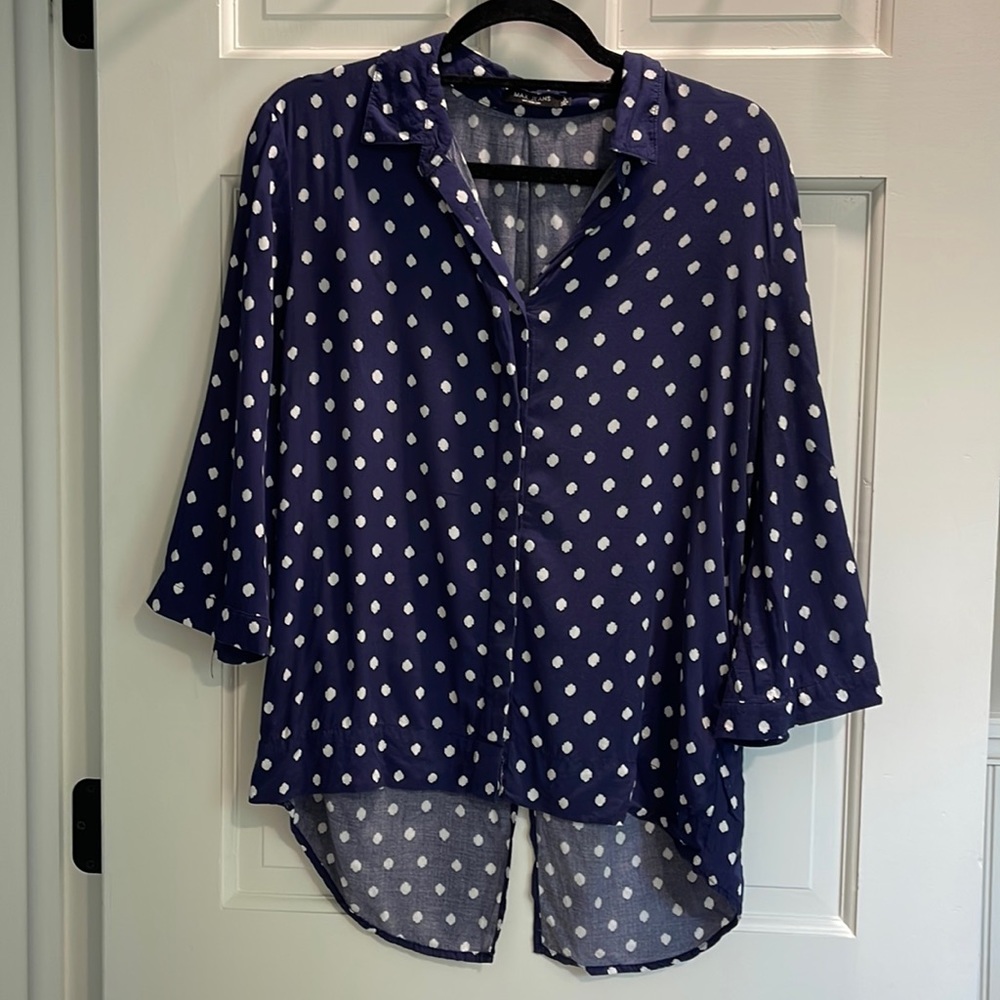 Max Jeans blue and white polka dot blouse size s
